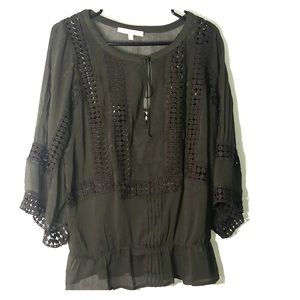 Army green boho sheer shirt
